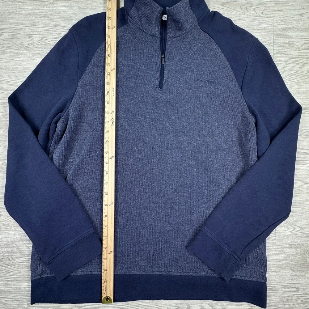 Calvin Klein Men's Pullover Quarter Zip Blue‎ XL Heathered Raglan Sweatshirt